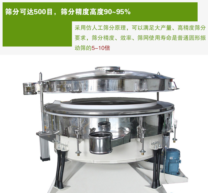搖擺篩分機采用仿人工篩分原理，可以滿足大產(chǎn)量、高精度篩分 要求，篩分精度、效率、篩網(wǎng)使用壽命是普通圓形振 動篩的5-10倍